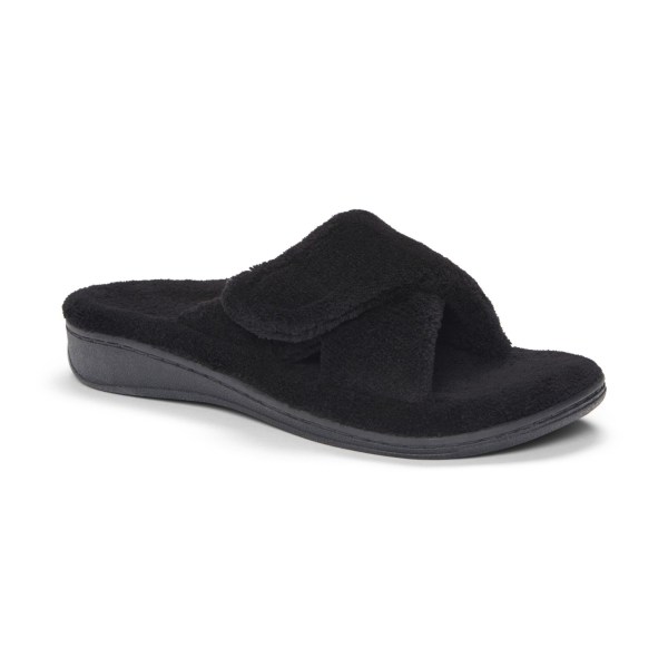 Vionic Slippers Ireland - Relax Slippers Black - Womens Shoes Sale | GUJEY-7314